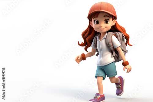 3d render charactor model of kid with school backpack.