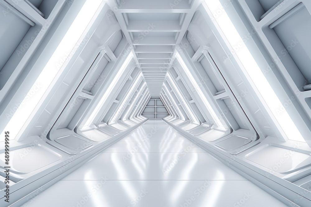 3d render abstract white Triangle Spaceship corridor. Futuristic tunnel with light. Sci-fi science concept. 3d render abstract white Triangle Spaceship corridor. Futuristic tunnel with light. Sci-fi science concept.