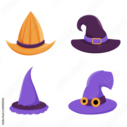 Four Cartoon Witch Hats.