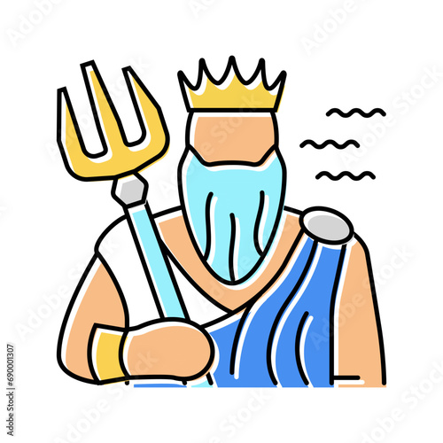 poseidon greek god mythology color icon vector. poseidon greek god mythology sign. isolated symbol illustration