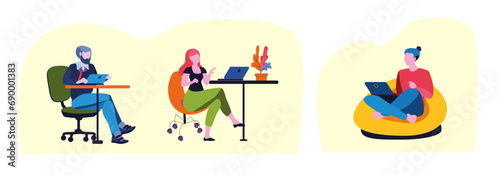 The set is a comfortable workplace for office workers. Distant work. Vector illustration