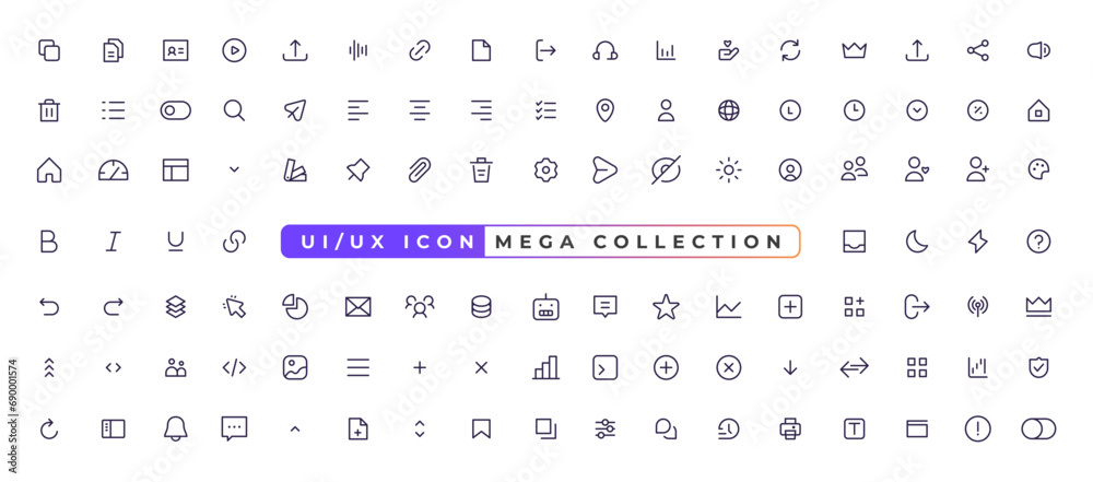 Mega set of ui ux icons, user interface icon set collection.