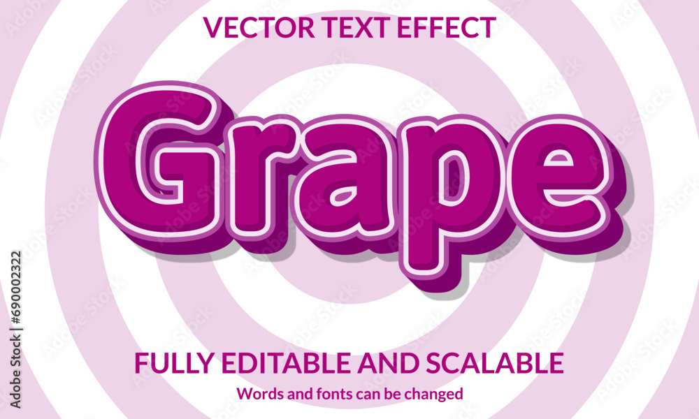 Grape 3D editable text effect typography vector template