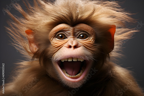 funny studio portrait of monkey wearing sunglasses
