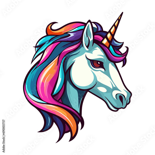 Unicorn Portrait Sticker, Unicorn head mascot logo illustration, Unicorn character, generative ai