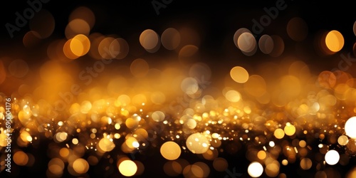 Golden bokeh, luminous rain and blurred lights on a blurred background