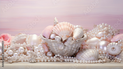 Beautiful background with pink pebbles and pearls