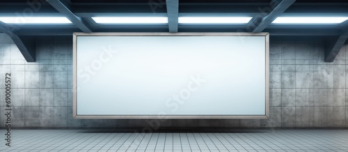 Template for an indoor/outdoor city light mall shop, blank billboard mock-up in an underground subway station, urban light box inside advertisement at a metro airport (horizontal).