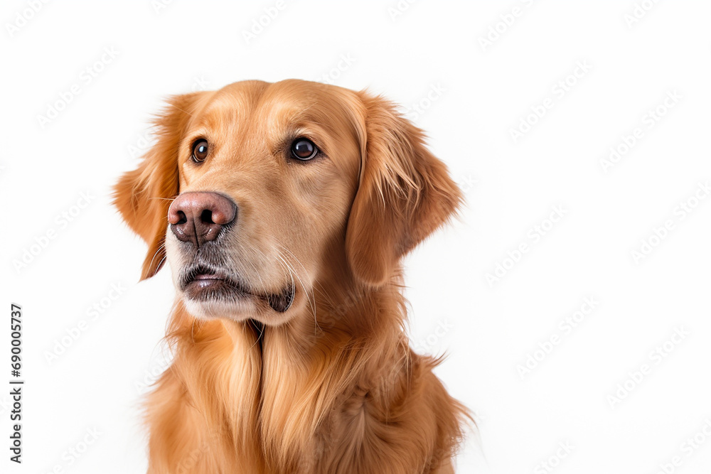 Golden Elegance Capturing the Charm of a Loyal and Affectionate Retriever on a Pure White Canvas Created with generative AI tools Golden Elegance Capturing the Charm of a Loyal and Affectionate Retriever on a Pure White Canvas Created with generative AI tools