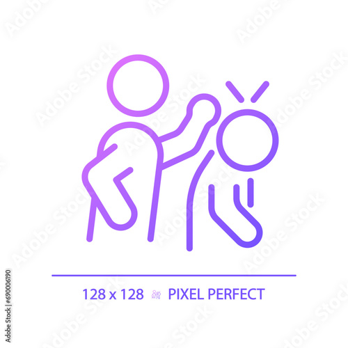 2D pixel perfect gradient abuse icon, isolated vector, thin line purple illustration representing psychology.