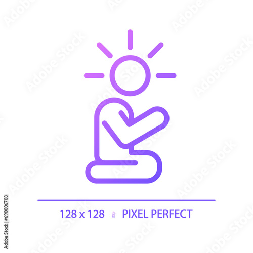 2D pixel perfect gradient relief icon, isolated vector, thin line purple illustration representing psychology.