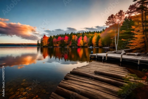 Sebago Lake photos offering a serene composition with a play of soft light, showcasing the pristine waters, lush surroundings, and distant mountains
