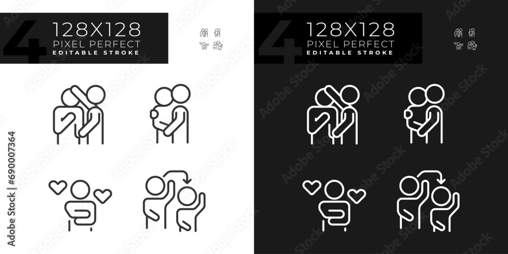 Pixel perfect light and dark icons set of psychology, editable thin line illustration. - obrazy, fototapety, plakaty 