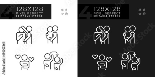 Pixel perfect light and dark icons set of psychology, editable thin line illustration.