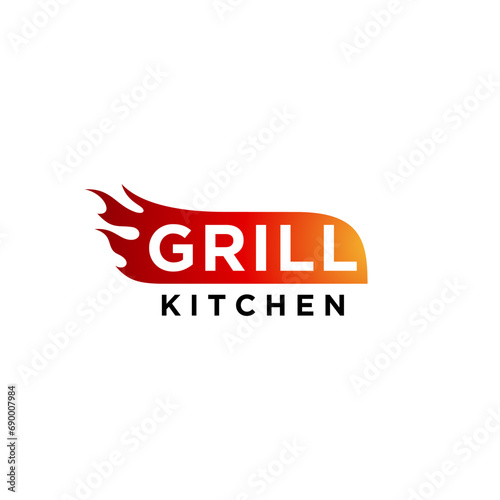 Fiery Grill Kitchen Logo Design. Fiery Knife Edge Silhouette Logo Design.