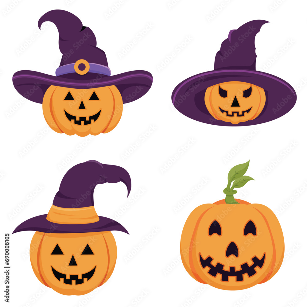 Halloween Pumpkins with Witch Hats. Halloween Pumpkins with Witch Hats.