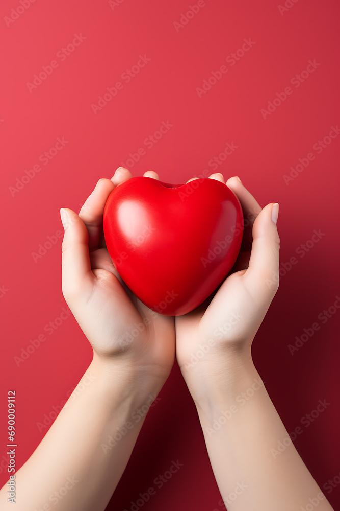 Hands Holding Red Heart on Red Background Hands Holding Red Heart on Red Background