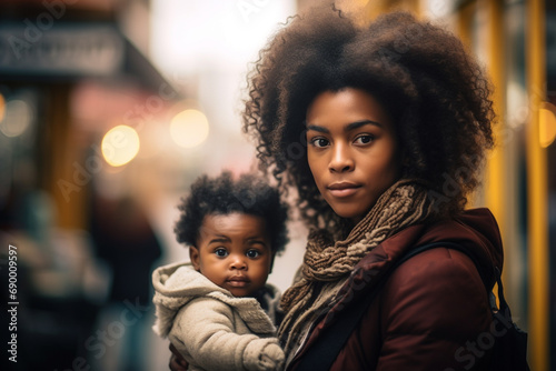 portrait of a beautiful black young mother with a a cute baby