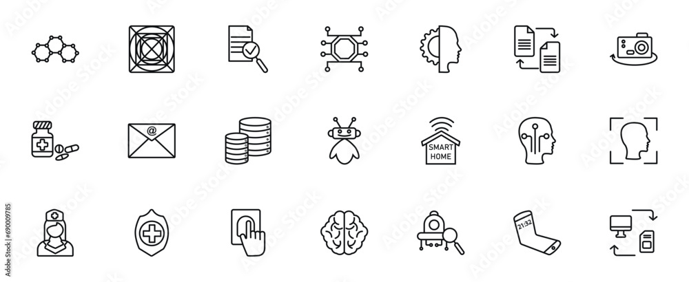 outline icons set from artificial intellegence concept. editable vector ...