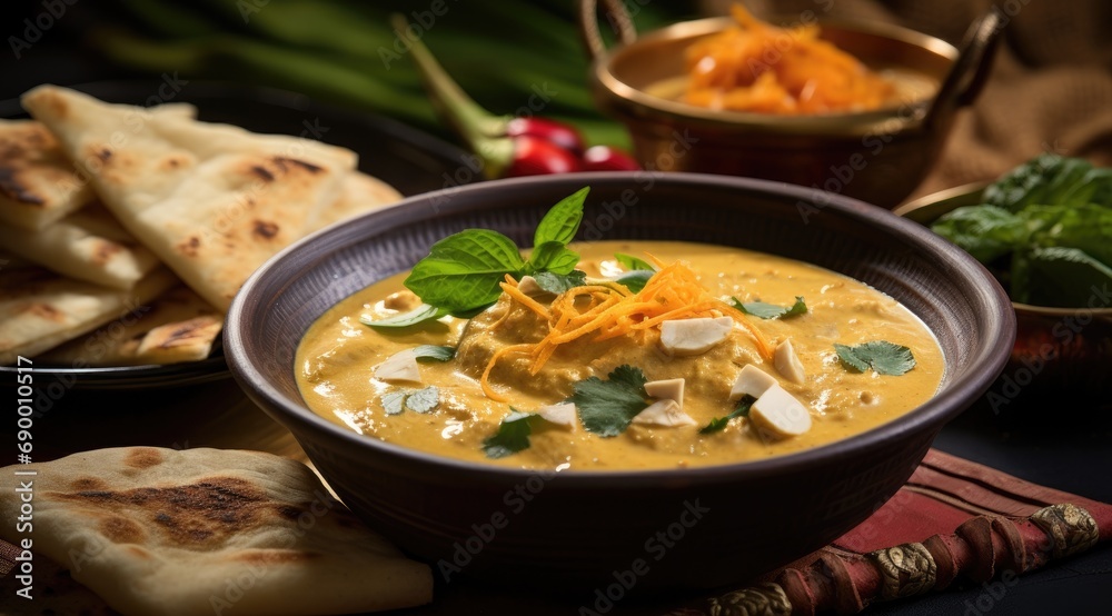 Thai food panang curry served with crispy roti Thai food panang curry served with crispy roti