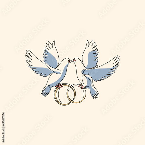 Moment of Two Pigeons in Balance of Love in Line Art