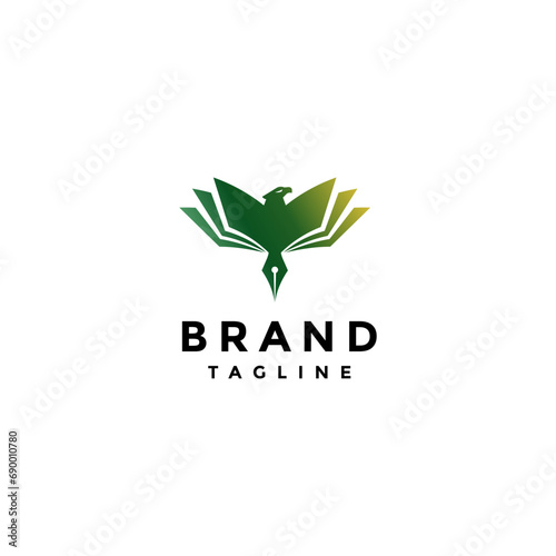 Eagle Book Pen Logo Design. Eagle In Book And Pen Icon Logo Design.