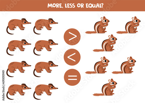 Grater, less or equal with cartoon chipmunks and solenodons.