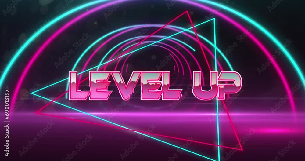 Animation of high score text in pink shiny letters over pink and blue neon tunnel on black Animation of high score text in pink shiny letters over pink and blue neon tunnel on black