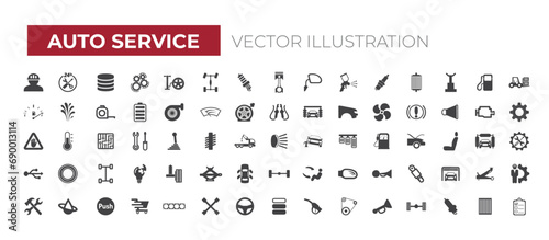 Auto service, car garage isolated icons set Car service icon set with editable stroke and white background. Auto service, car repair icon set. Car service and garage.

