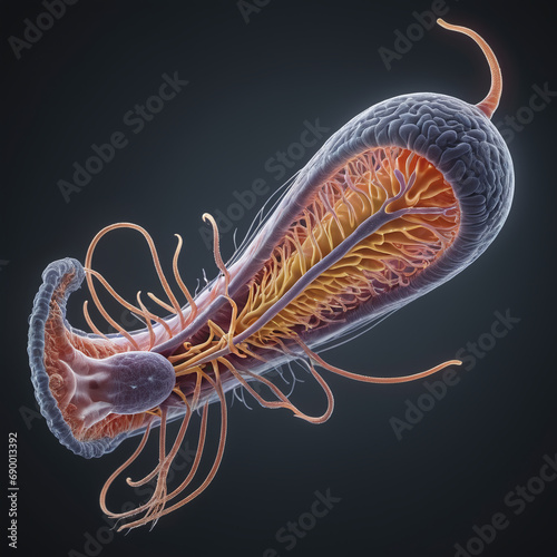 Eukaryotic Flagella, Escherichia coli bacteria, illustration 3D render, microbiology