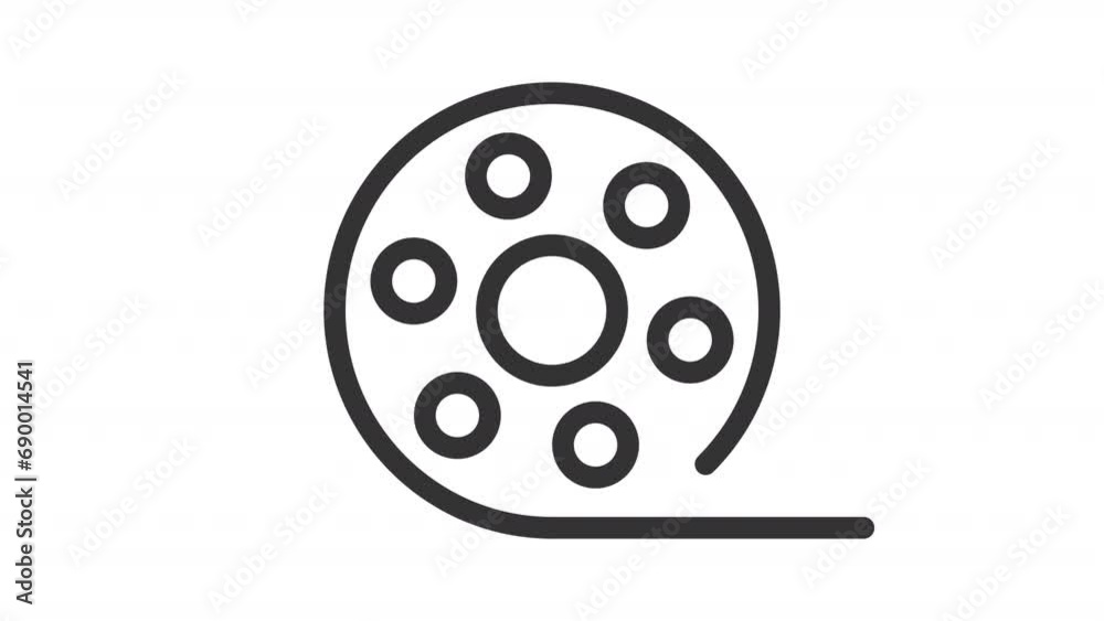 2D black simple thin line animation of film reel, HD video with transparent background, seamless loop 4K video representing UI icons. 2D black simple thin line animation of film reel, HD video with transparent background, seamless loop 4K video representing UI icons.