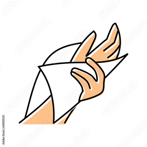 hand wiping with paper towel color icon vector. hand wiping with paper towel sign. isolated symbol illustration