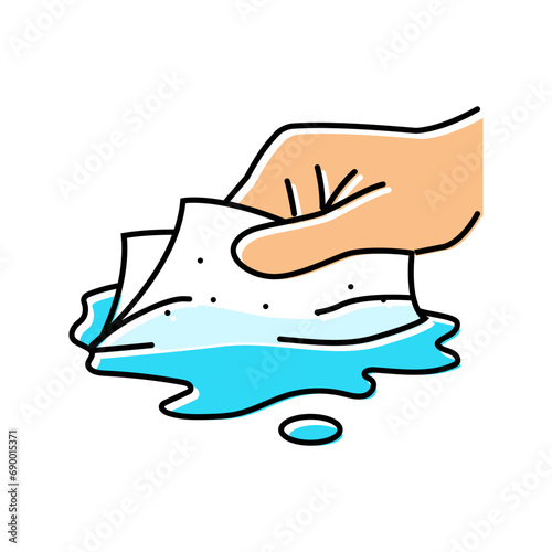 soaking spills with paper towel color icon vector. soaking spills with paper towel sign. isolated symbol illustration