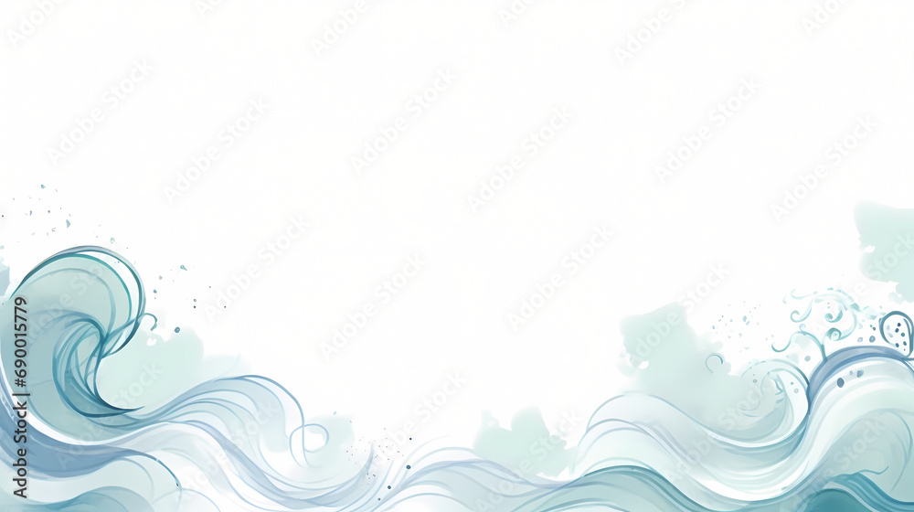 Pre-made design on a marine theme with waves, watercolor splash and place for text. Vector layout decorative greeting card or invitation design background.