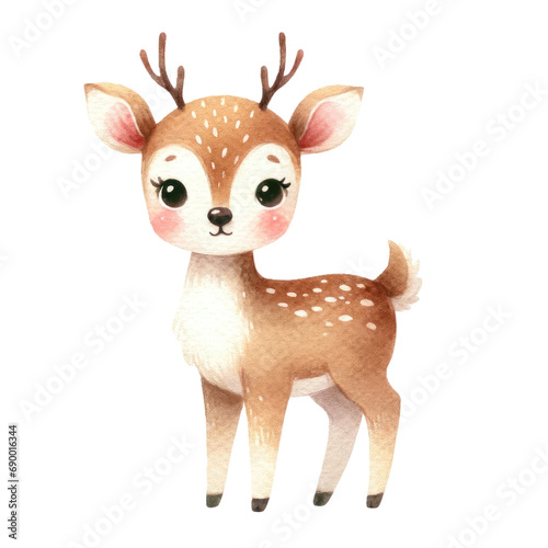 Watercolor Cute Zoo Animal. Adorable Deer Clipart. Wild Animal Concept. Watercolor Safari Animal Illustration.