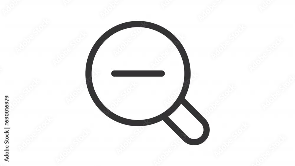 2D black simple thin line animation of zoom out icon, HD video with transparent background, seamless loop 4K video representing UI icons.