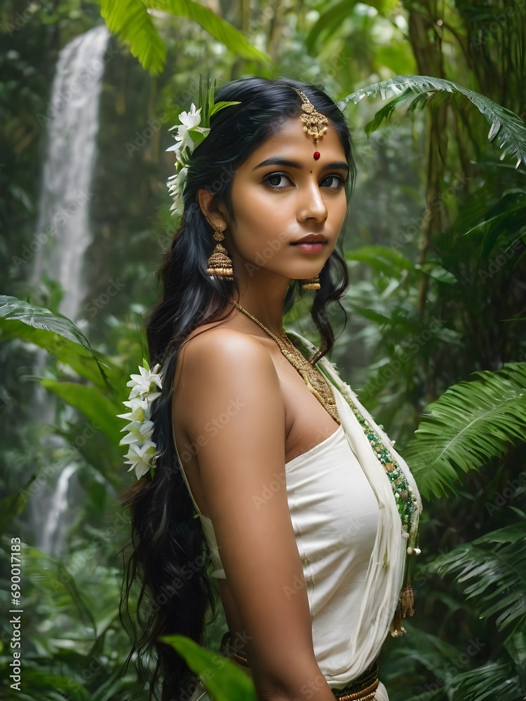 portrait of an Indian woman with flowers , women fantasy photography in the flower field, Traditional dress with jewellery and bindi . portrait of an Indian woman with flowers , women fantasy photography in the flower field, Traditional dress with jewellery and bindi .
