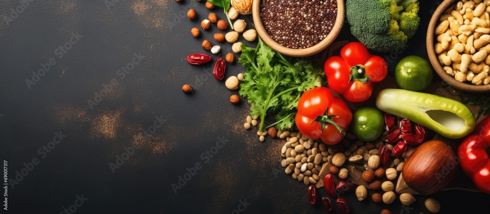 Vegan food with vegetable protein sources for a healthy diet. Top view. Vegan food with vegetable protein sources for a healthy diet. Top view.