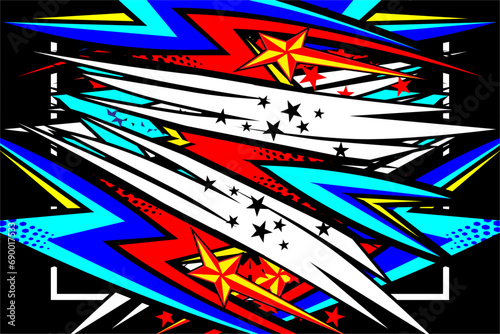 vector abstract racing background design with a unique striped pattern and a combination of bright colors and star effects, looks cool, suitable for your racing background