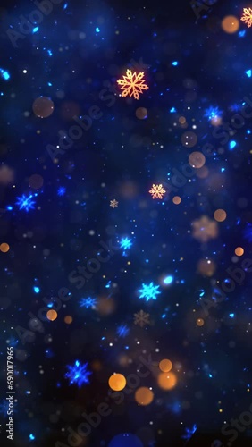 Mobile Vertical Resolution 1080x1920 Pixels, Christmas Snow and Snowflakes Background with Seamless Loop,  Vertical Resolution, Works great for Mobile Videos, Suitable for Christmas, New Year