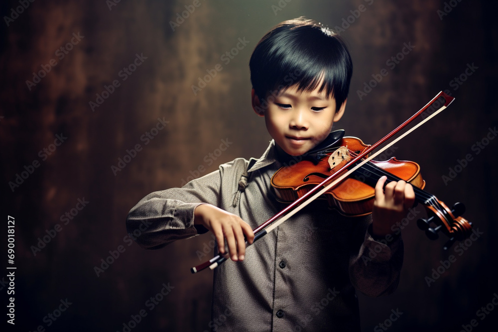 Fototapeta premium Talented asian boy plays violin