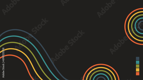 retro line vector set background set , isolated in black background, abstract pattern design, retro stripes groovy 70s style presentation background