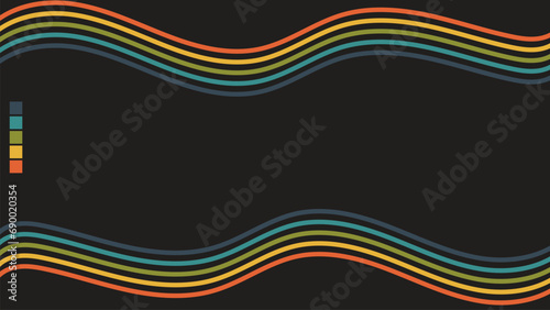 retro line vector set background set , isolated in black background, abstract pattern design, retro stripes groovy 70s style presentation background