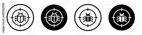 Debug icon set. security scan vector symbol. cyber threat malware sign in black filled and outlined style.