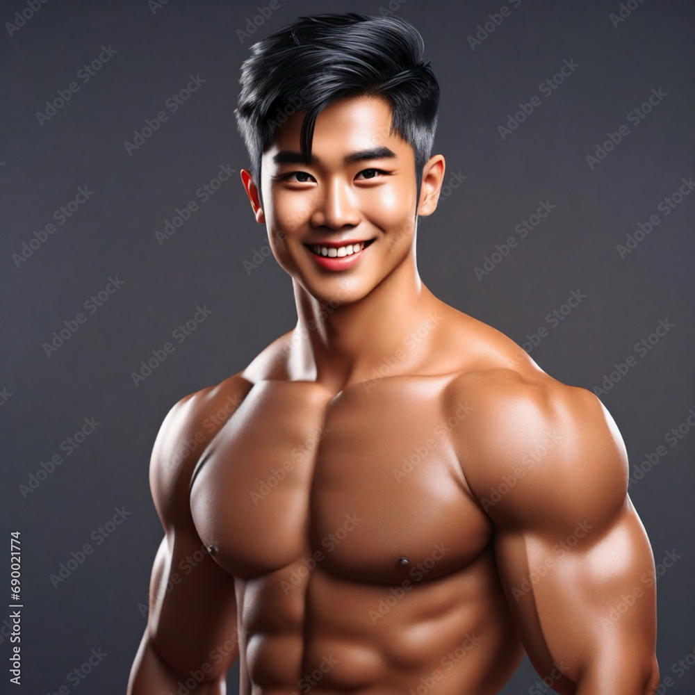 Muscular and Handsome Asian Guy Looking at Camera Smiling Portrait Illustration Muscular and Handsome Asian Guy Looking at Camera Smiling Portrait Illustration