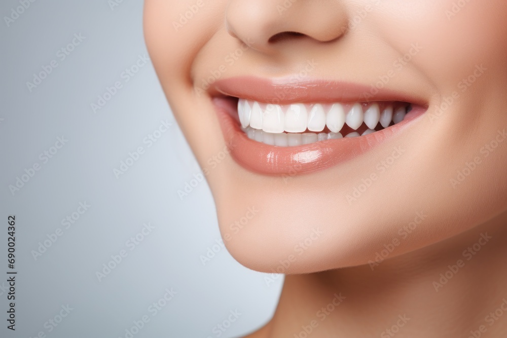 Fototapeta premium Photo portrait of a person smiling with clean teeth isolated on white. AI generative