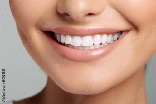 Photo portrait of a person smiling with clean teeth isolated on white. AI generative