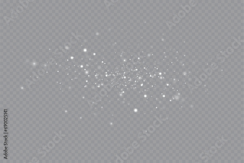 Particles of white magic dust. Shining light particles.Christmas glitter particles. Light effect on a transparent background