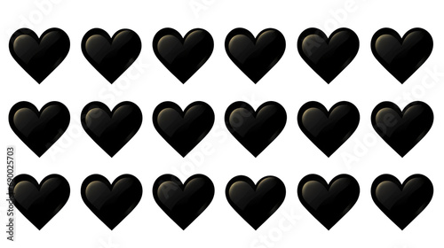 Black heart icons set on white background, png