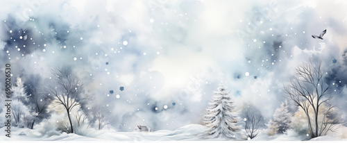 Winter landscape with snow. Watercolor art © HQ2X2